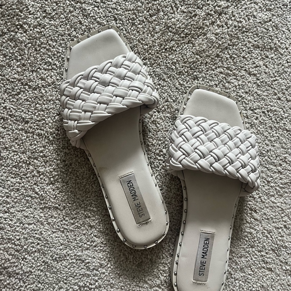 Steve Madden White Woven Slide Sandals